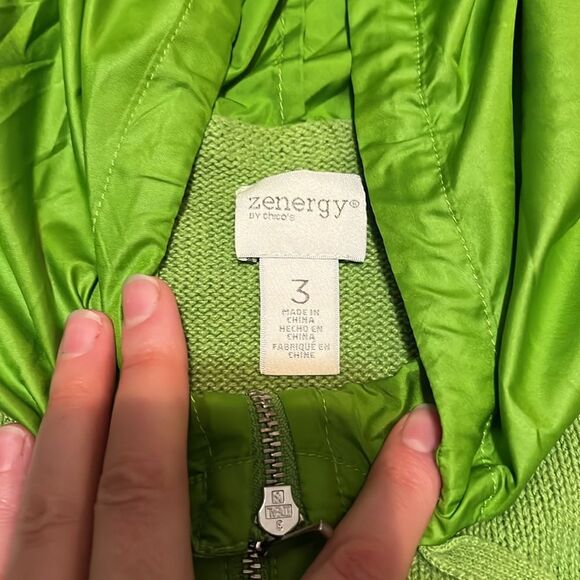 Vintage Neon Green Zenergy by Chico's Linen/Cotton Crocheted Hooded Jacket - Picture 5 of 10